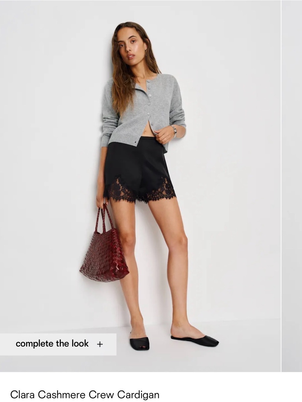 Reformation Clara Cashmere Crew Cardigan in Light Gray